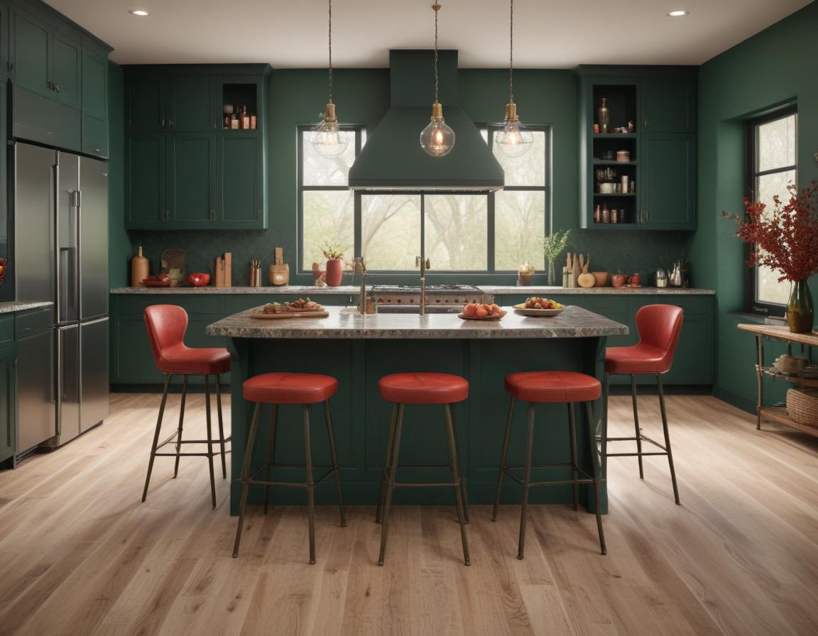 A personalized kitchen with layered materials, big windows, and living herb walls.