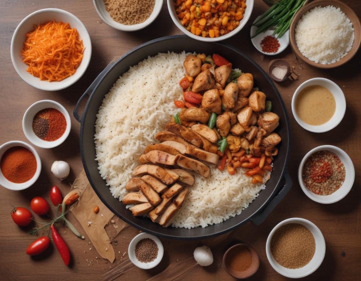 Close-up of a vibrant bowl of fried rice made with colorful vegetables and sesame seeds, served with chopsticks