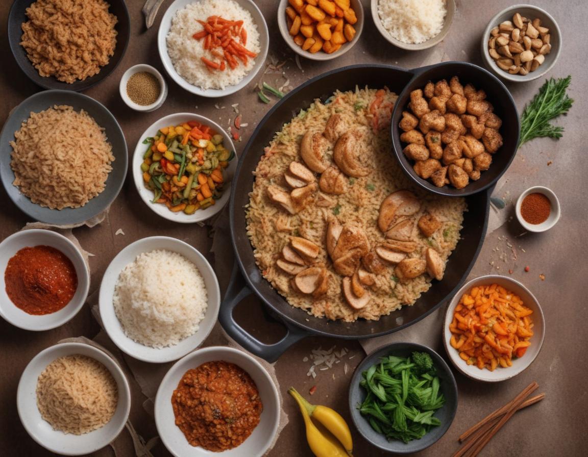 A refrigerator with neatly labeled storage containers filled with leftovers, with a pantry stocked with spices in the background