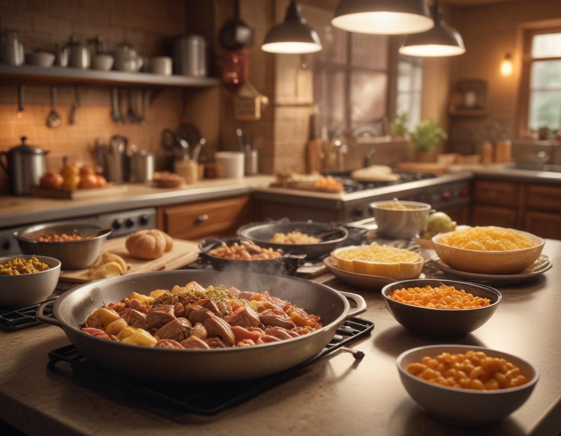 A photo-realistic portrayal of a home-cooked dish: golden-brown, baked perfection garnished with fresh herbs, capturing steam rising to highlight freshness.