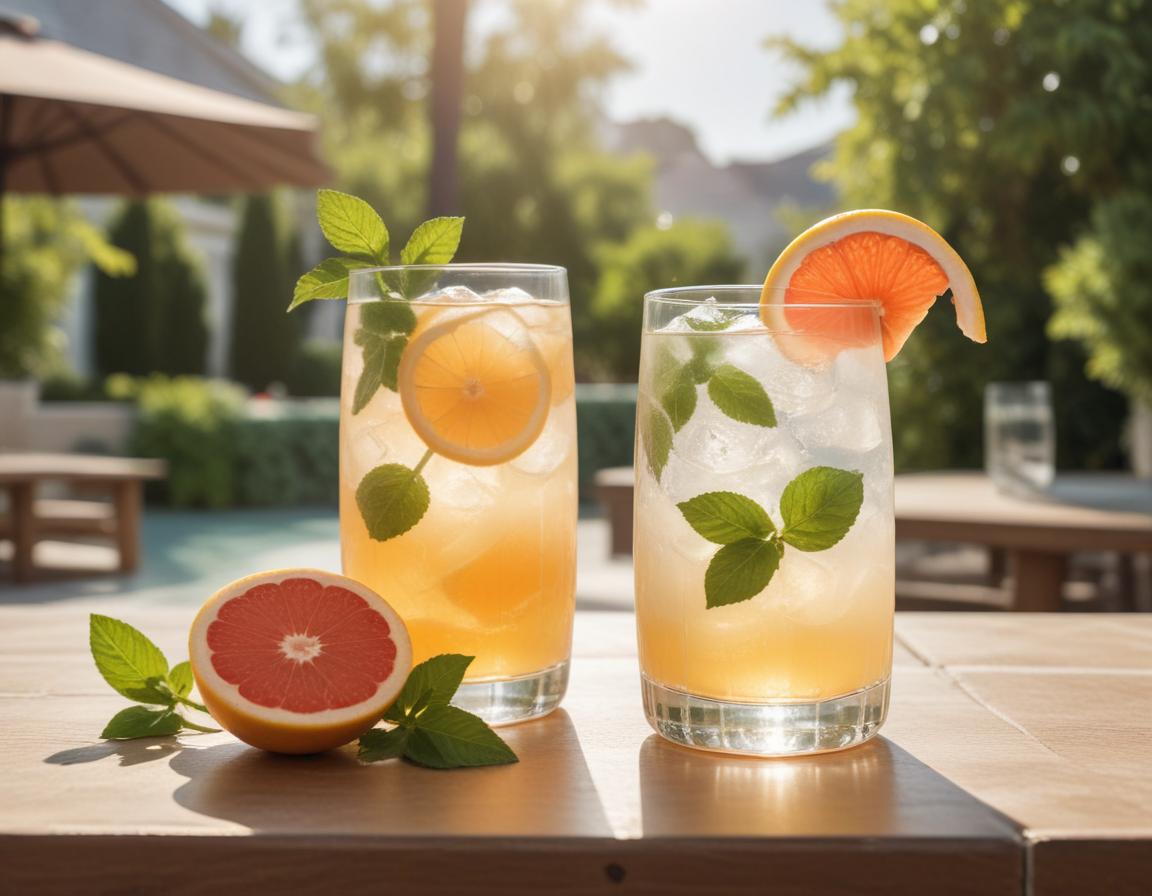 Refreshing summer drink with sparkling water, citrus juices, and mint