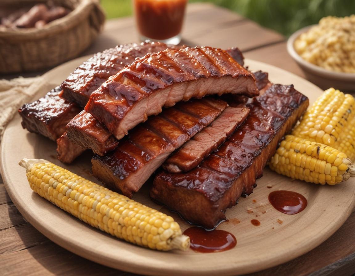 A backyard scene showcasing a family enjoying grilled food, kids playing in the background, iced drinks on the table, with a golden sunset glow, photo-realistic