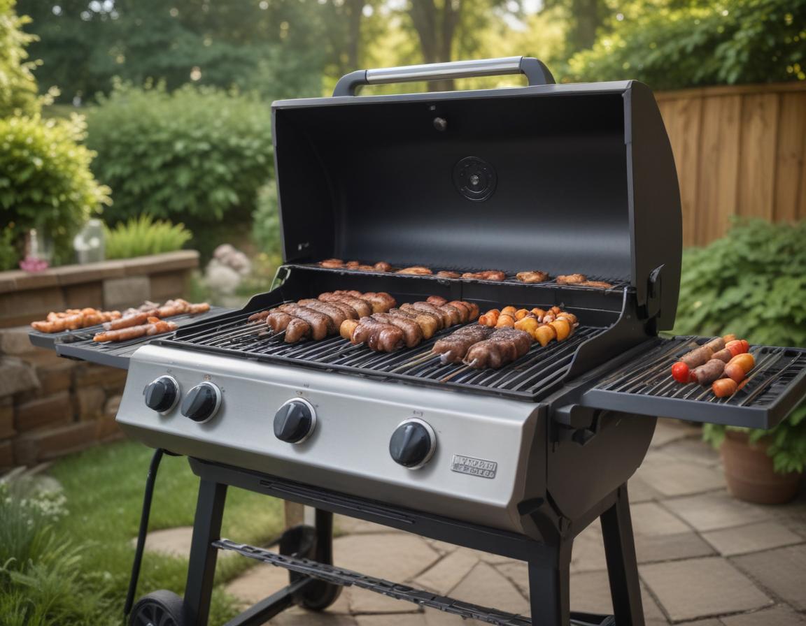 A beautifully staged backyard with string lights and colorful summer-themed tableware.